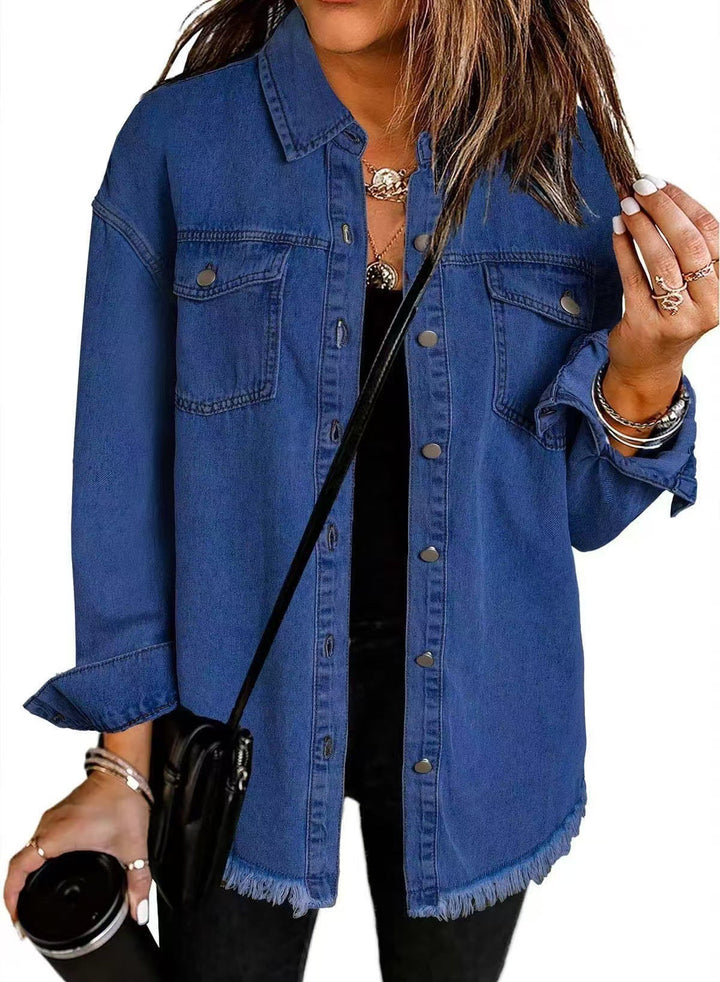 Harper | Frayed Hem Button-Up Shirt