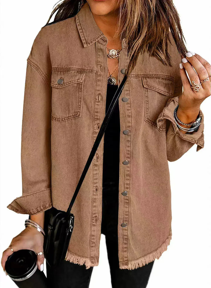 Harper | Frayed Hem Button-Up Shirt