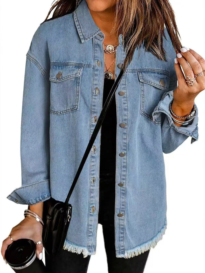 Harper | Frayed Hem Button-Up Shirt