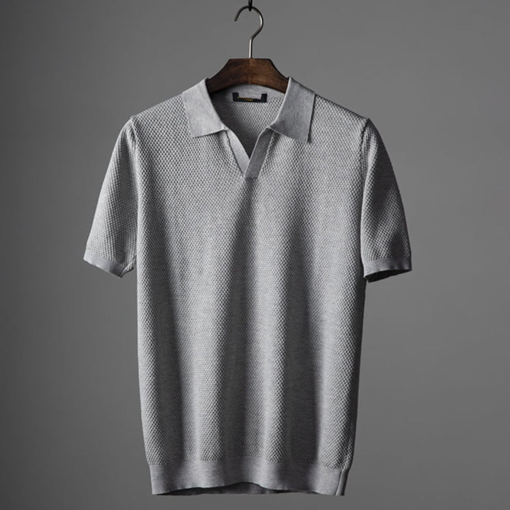 Cyrus | Men’s Textured Open-Knit Johnny Collar Polo