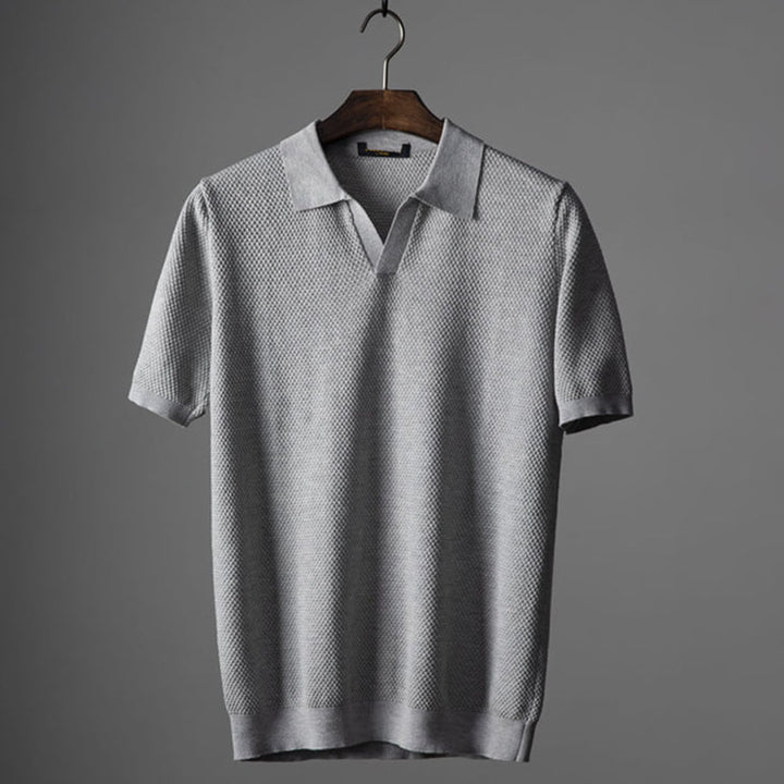 Cyrus | Men’s Textured Open-Knit Johnny Collar Polo