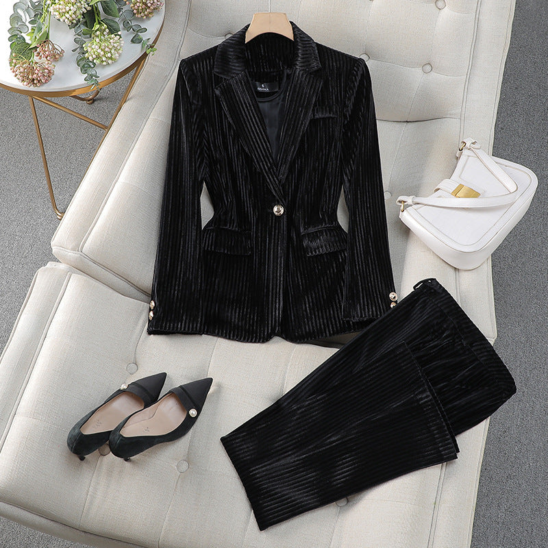 Ellie | Women’s Pinstripe Blazer and Straight Leg Pants Suit