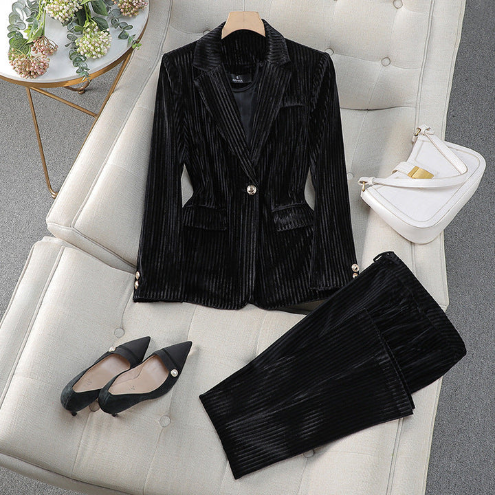 Ellie | Women’s Pinstripe Blazer and Straight Leg Pants Suit