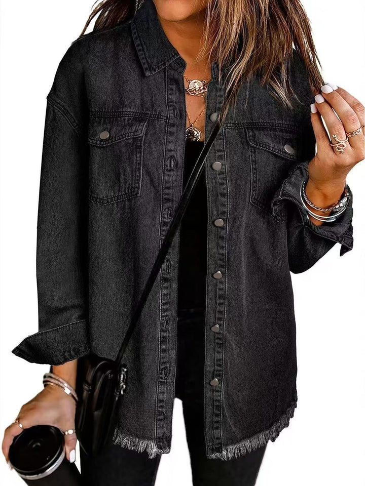 Harper | Frayed Hem Button-Up Shirt