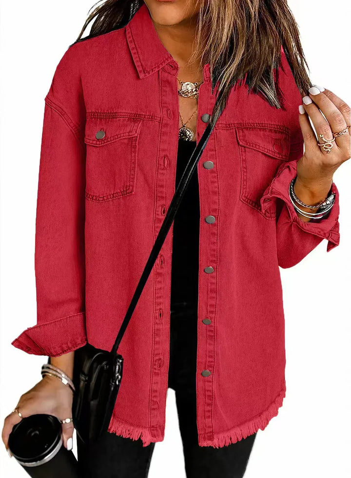 Harper | Frayed Hem Button-Up Shirt