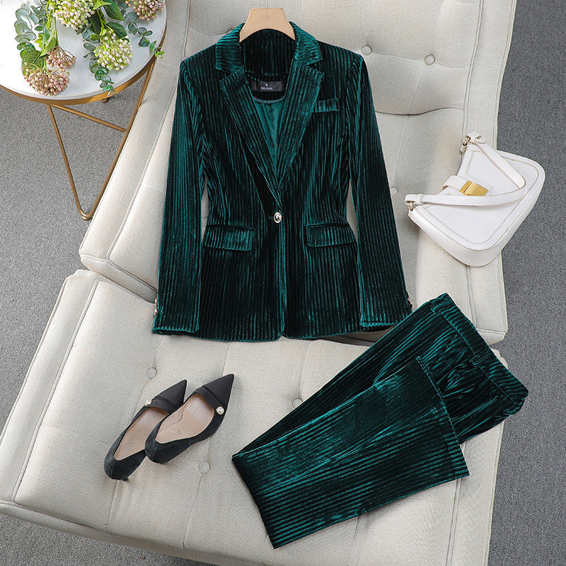 Ellie | Women’s Pinstripe Blazer and Straight Leg Pants Suit