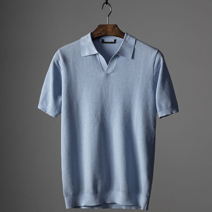 Cyrus | Men’s Textured Open-Knit Johnny Collar Polo
