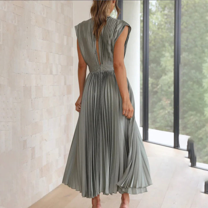 Aviana | Pleated V-Neck Midi Dress