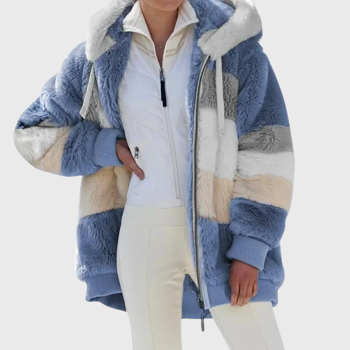 Hooded Colorblock Plush Jacket