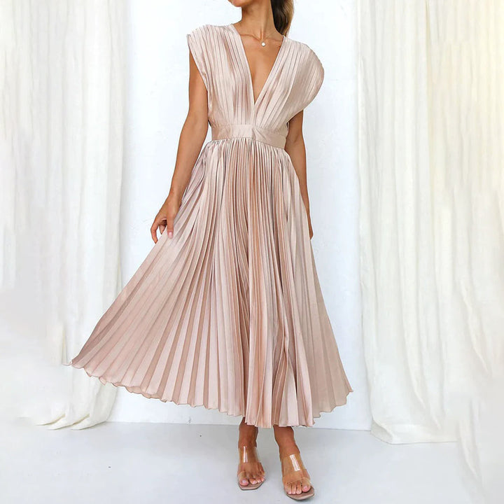 Aviana | Pleated V-Neck Midi Dress
