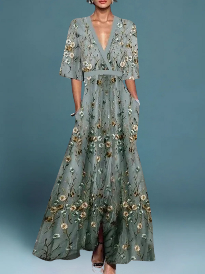 Seraphina | Embroidered Floral V-neck Dress