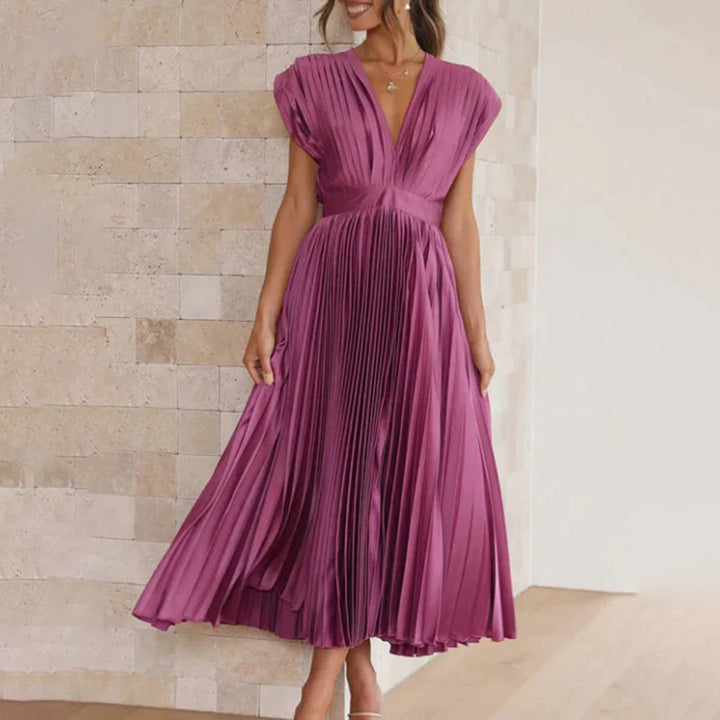 Aviana | Pleated V-Neck Midi Dress