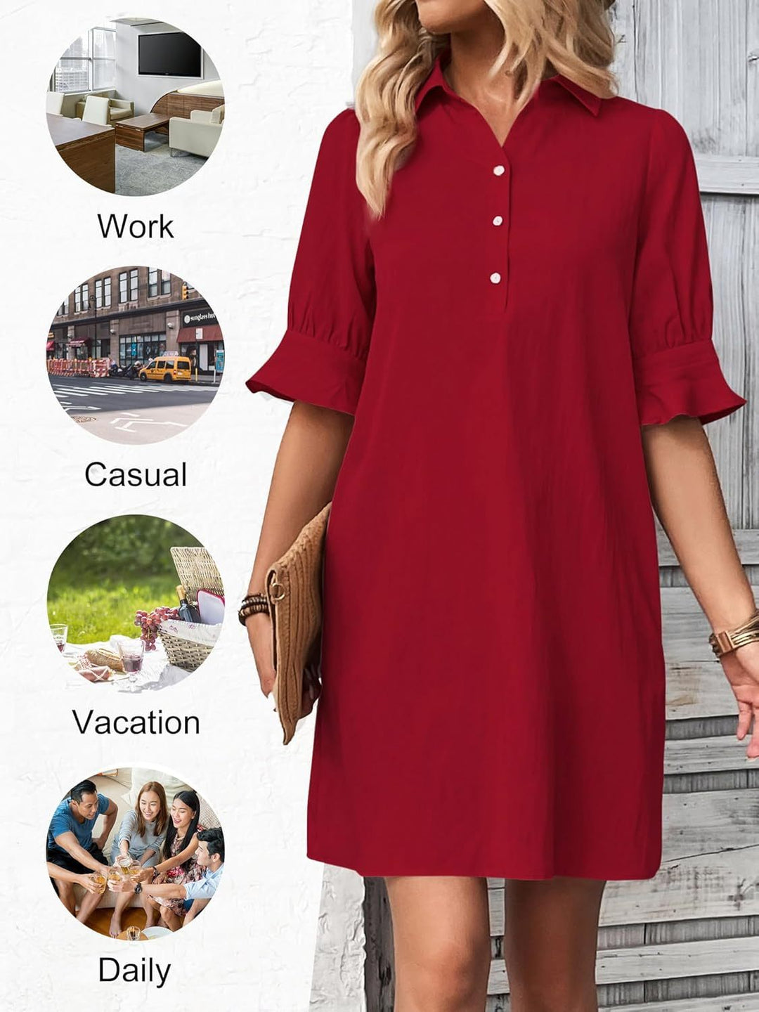 Vionne | Effortless Button-Collar Shirt Dress