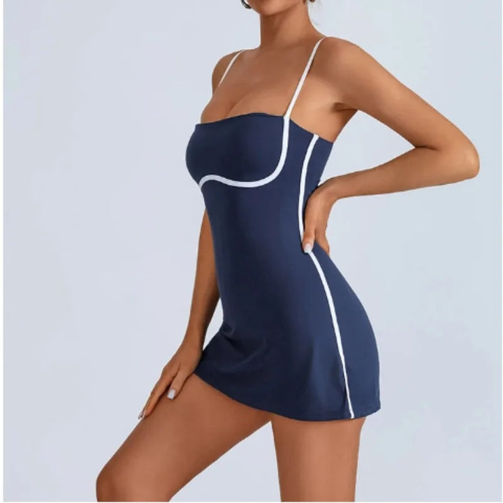 Isla | Women’s Contrast-Piped Spaghetti-Strap Pilates &amp; Active Dress
