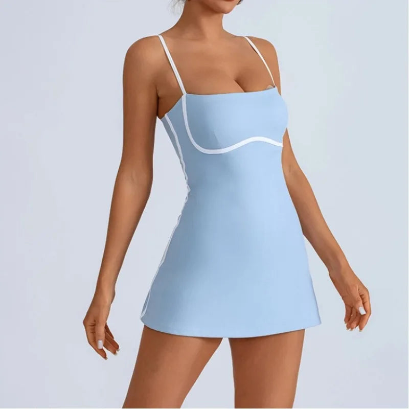 Isla | Women’s Contrast-Piped Spaghetti-Strap Pilates &amp; Active Dress