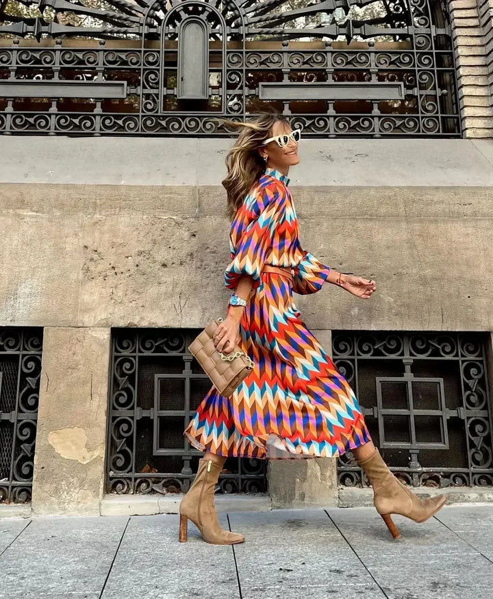 Marisol | Retro Geometric Midi Dress
