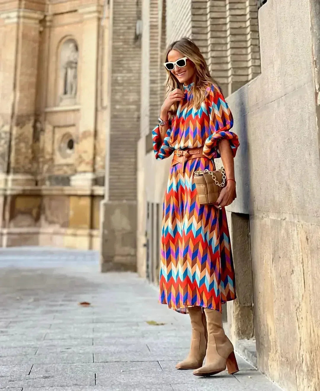 Marisol | Retro Geometric Midi Dress