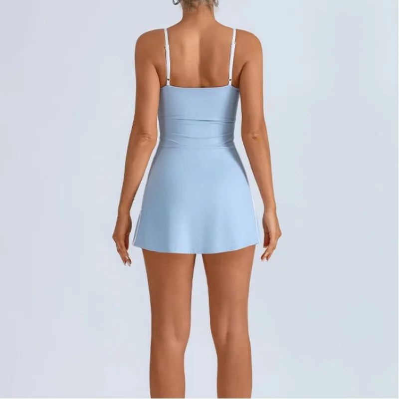 Isla | Women’s Contrast-Piped Spaghetti-Strap Pilates &amp; Active Dress