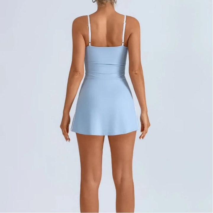 Isla | Women’s Contrast-Piped Spaghetti-Strap Pilates &amp; Active Dress