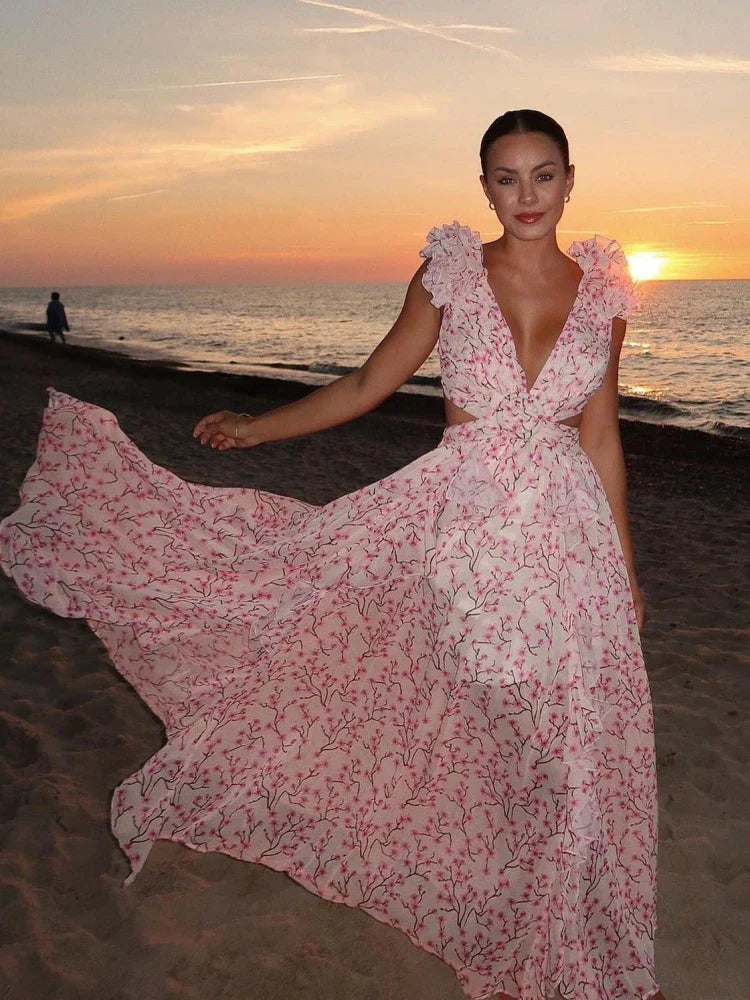 Elira | Floral Cut-Out Ruffle Dress