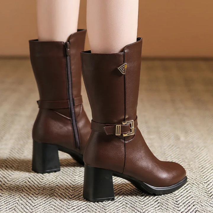 Aveline | Women’s Elegant Buckle Mid-Calf Boots