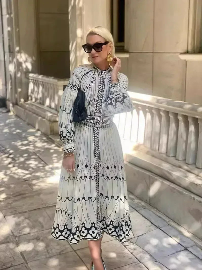 Elowen | Women’s Long-Sleeve Fit-and-Flare Midi Dress