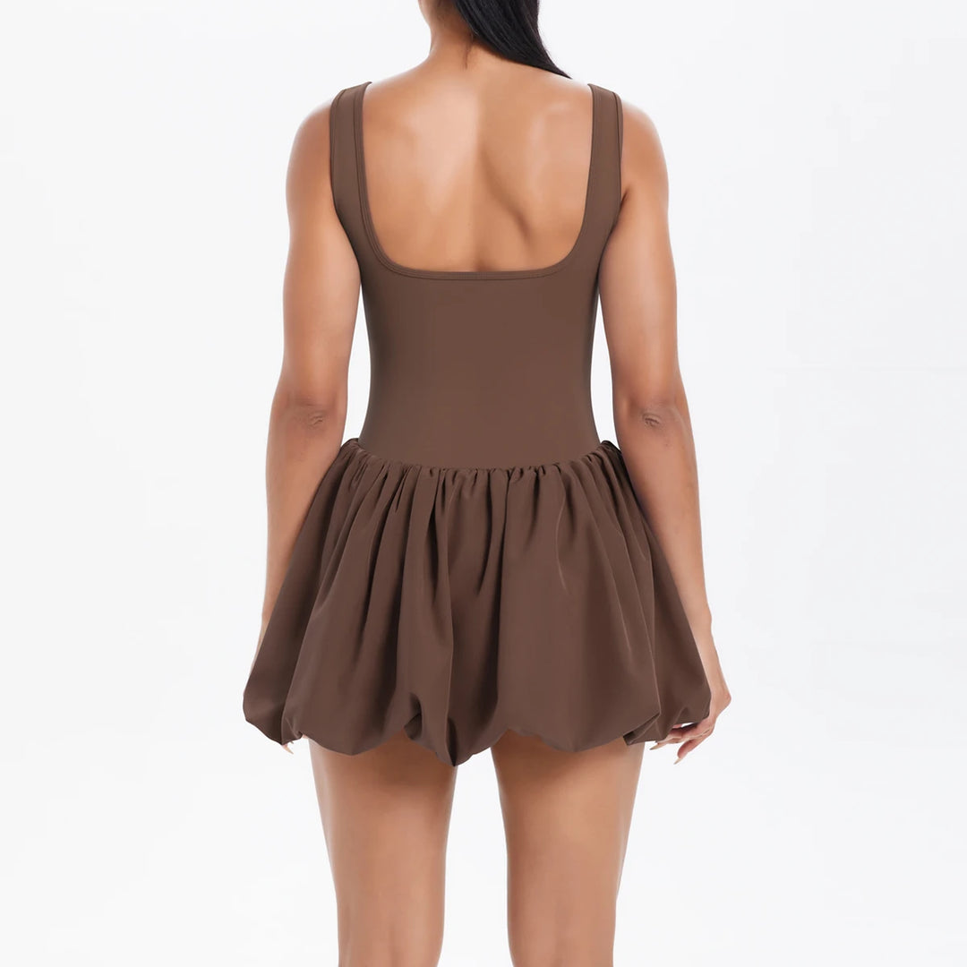 Chloe | Women’s Square-Neck Bubble-Hem Tennis Dress with Built-In Shorts