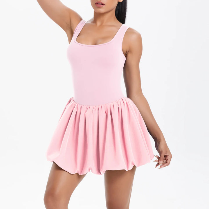 Chloe | Women’s Square-Neck Bubble-Hem Tennis Dress with Built-In Shorts