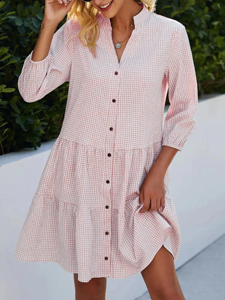 Talia | Gingham Tiered Button Dress