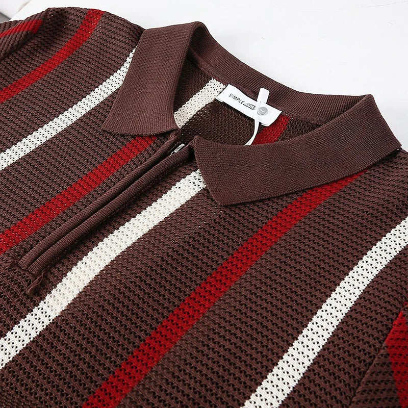 Koa | Men’s Open-Stitch Crochet Knit Quarter-Zip Polo