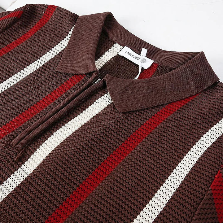 Koa | Men’s Open-Stitch Crochet Knit Quarter-Zip Polo
