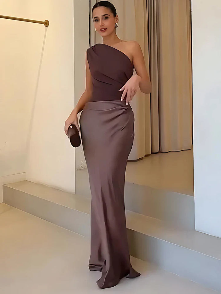 Celeste | One-Shoulder Draped Maxi Wedding Guest Dress