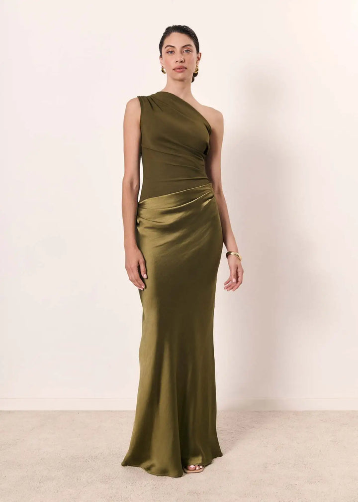 Celeste | One-Shoulder Draped Maxi Wedding Guest Dress