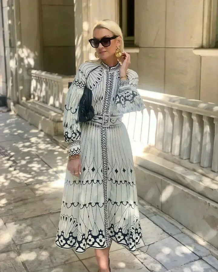 Elowen | Women’s Long-Sleeve Fit-and-Flare Midi Dress