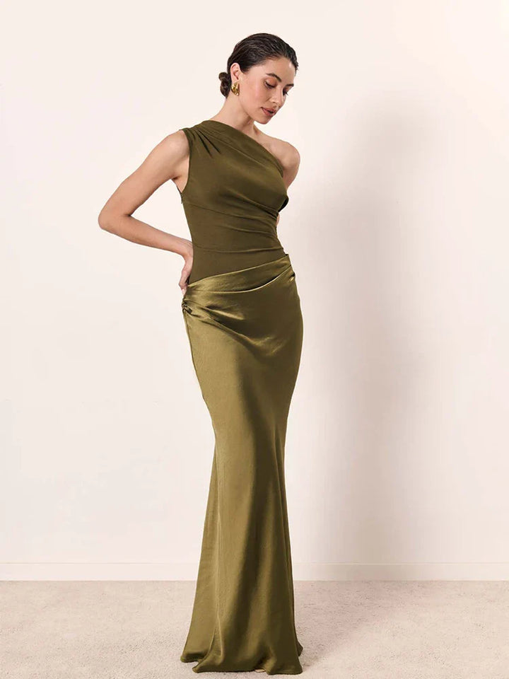 Celeste | One-Shoulder Draped Maxi Wedding Guest Dress