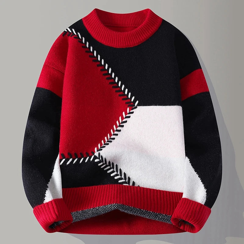 Colorblock Stitch Knit Sweater
