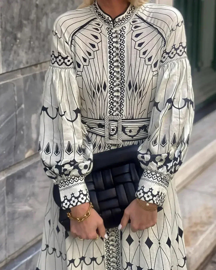 Elowen | Women’s Long-Sleeve Fit-and-Flare Midi Dress