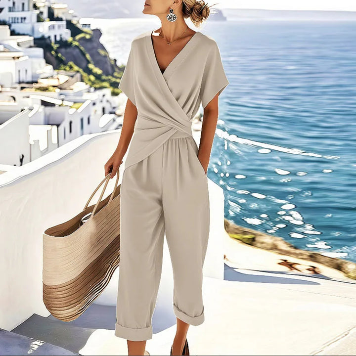 Piper | Women’s Surplice Wrap Short-Sleeve Cropped Jumpsuit