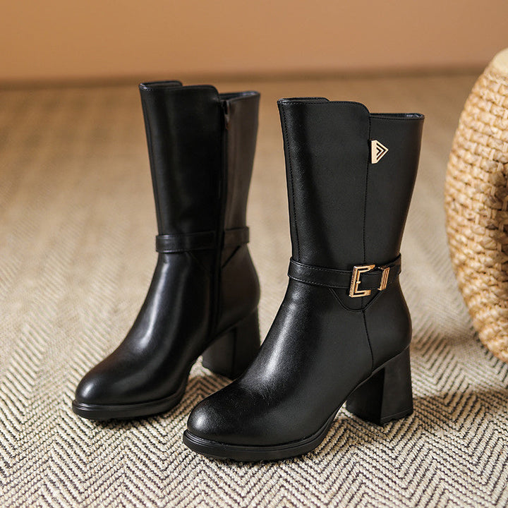 Aveline | Women’s Elegant Buckle Mid-Calf Boots