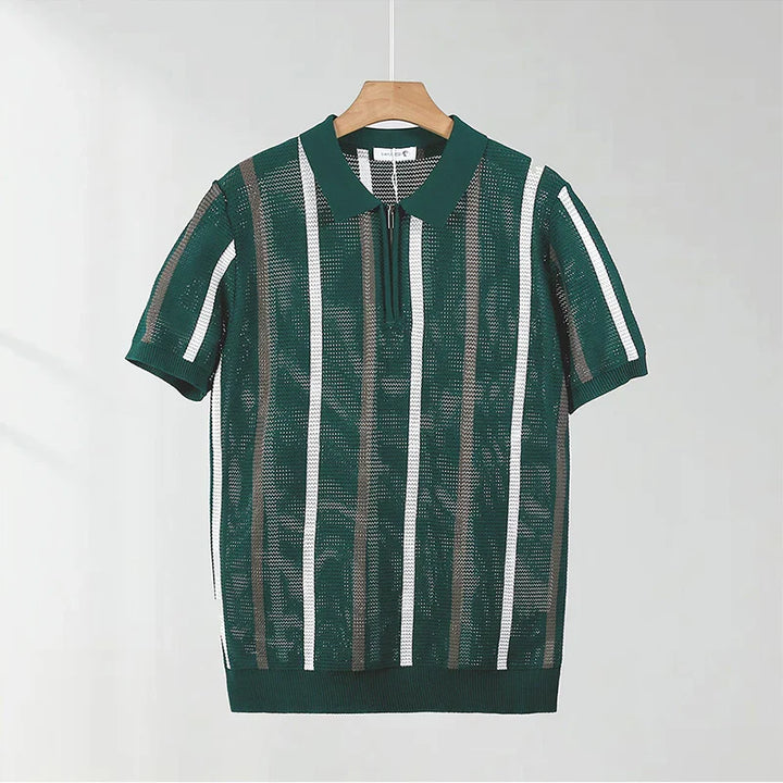 Koa | Men’s Open-Stitch Crochet Knit Quarter-Zip Polo