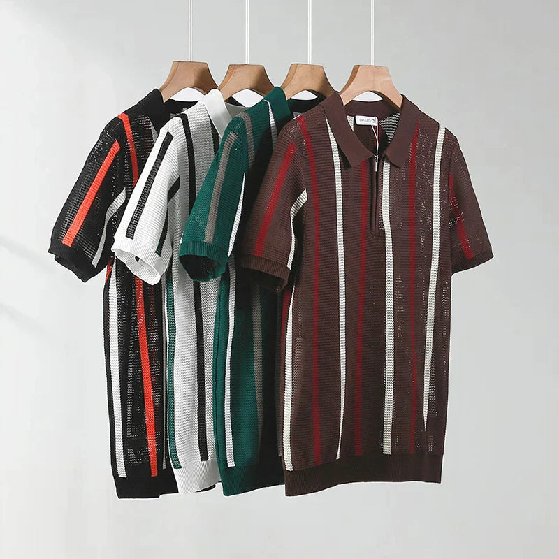Koa | Men’s Open-Stitch Crochet Knit Quarter-Zip Polo