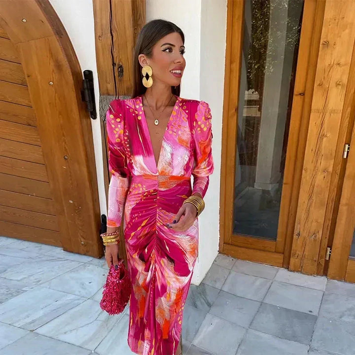 Soraya | Vibrant Ruched Midi Dress