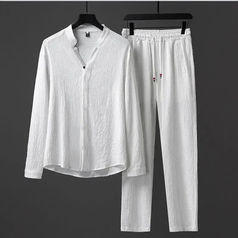 Matteo | Men’s Textured Linen-Blend Trouser Co-Ord Set