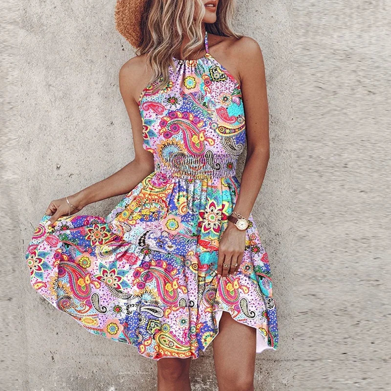 Esme | Boho Halter Summer Mini Dress