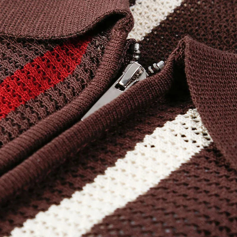 Koa | Men’s Open-Stitch Crochet Knit Quarter-Zip Polo