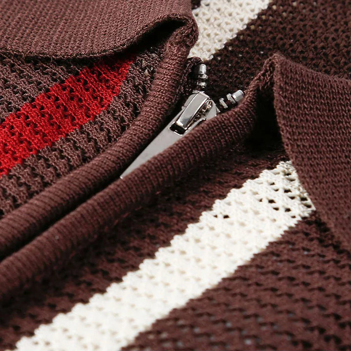 Koa | Men’s Open-Stitch Crochet Knit Quarter-Zip Polo