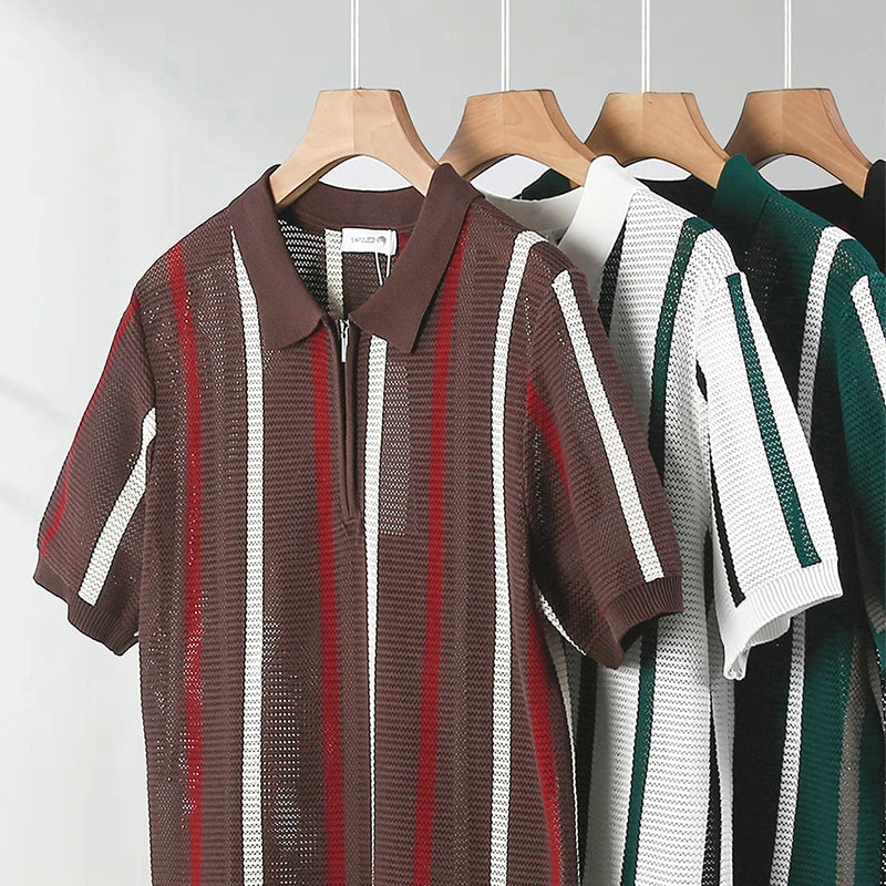 Koa | Men’s Open-Stitch Crochet Knit Quarter-Zip Polo