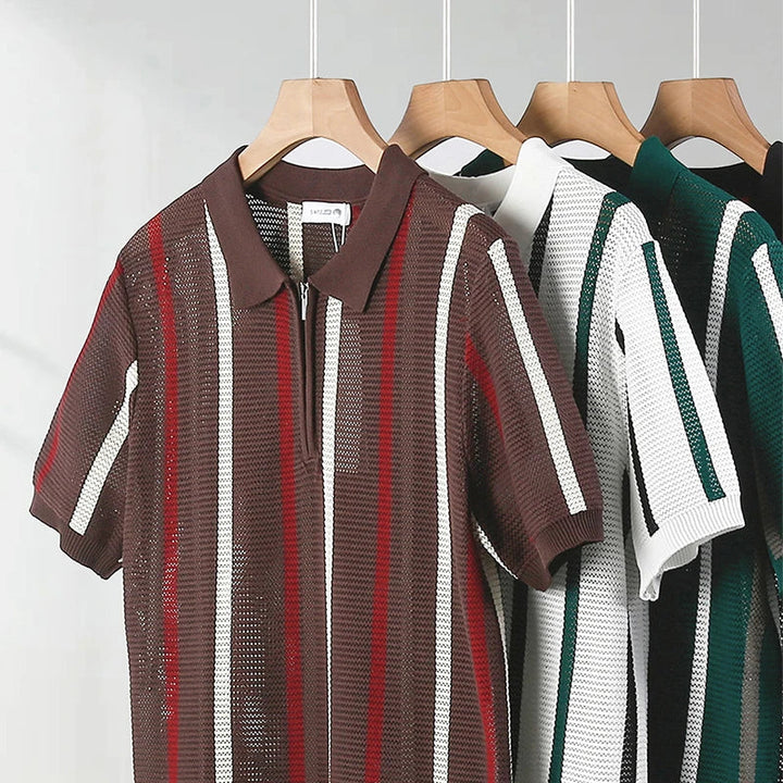 Koa | Men’s Open-Stitch Crochet Knit Quarter-Zip Polo