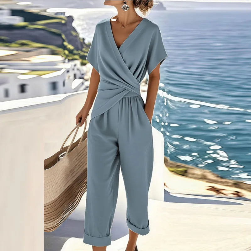 Piper | Women’s Surplice Wrap Short-Sleeve Cropped Jumpsuit