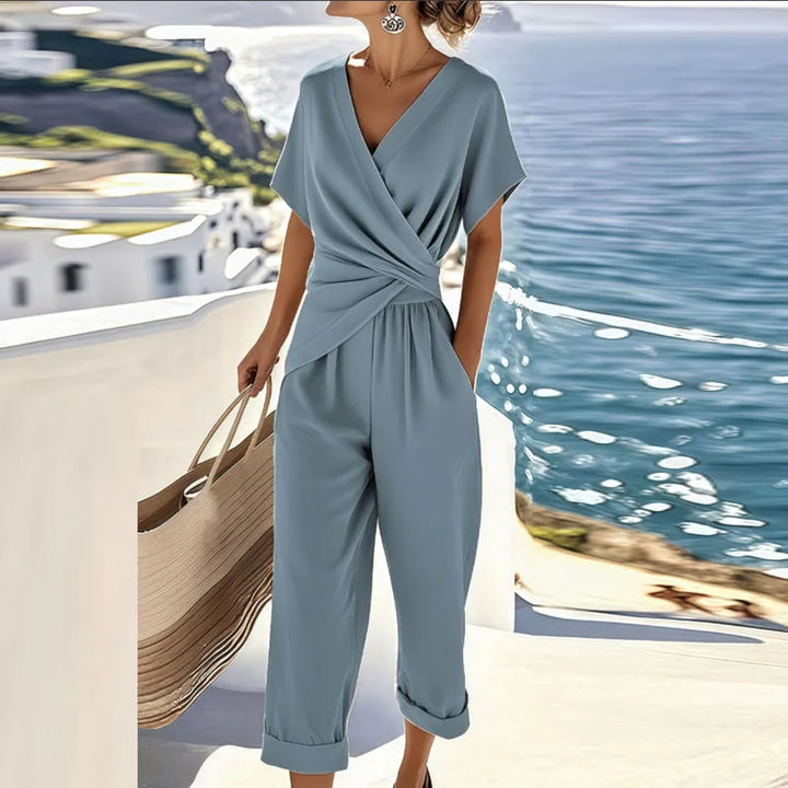Piper | Women’s Surplice Wrap Short-Sleeve Cropped Jumpsuit